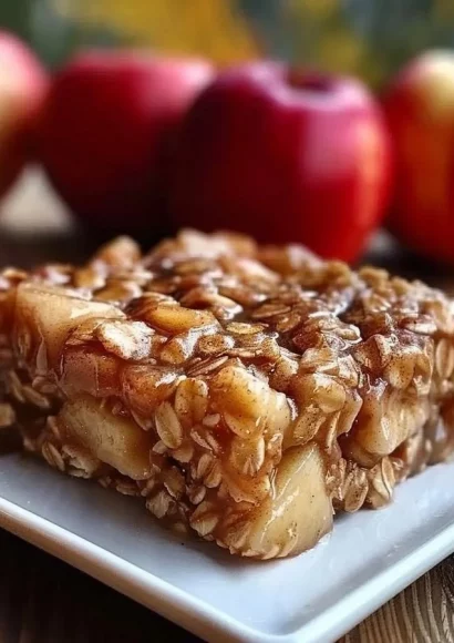 A bowl of apple cinnamon baked oatmeal with sliced apples and cinnamon on top