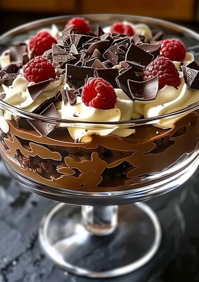 Baileys Chocolate Cheesecake Trifle with rich layers of chocolate and cheesecake