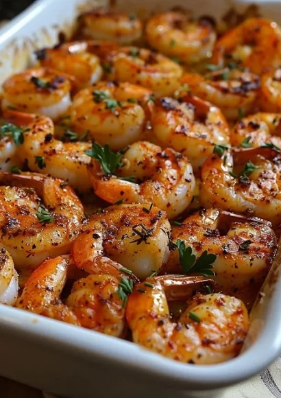 Baked Cajun Shrimp served with herbs and spices on a plate.