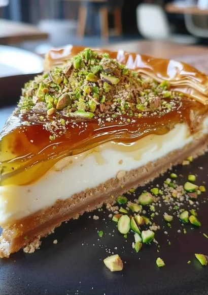 Baklava Cheesecake with layers of cream and nuts