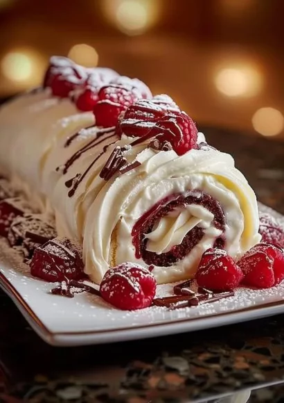 Delicious Boston Cream Cake Roll topped with chocolate glaze and creamy filling.