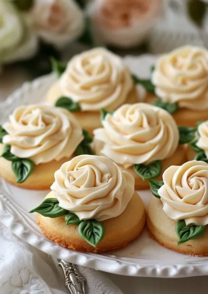 Delicious butter cookies topped with colorful buttercream roses