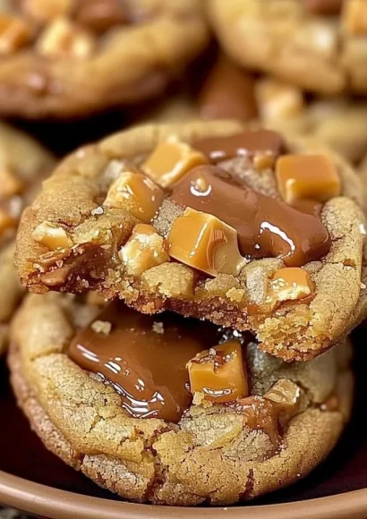 Delicious Butterfinger Caramel Crunch Cookies with caramel and chocolate chunks