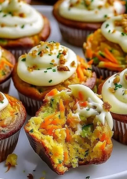 Delicious Carrot Apple Zucchini Muffins with Cream Cheese Frosting on a plate