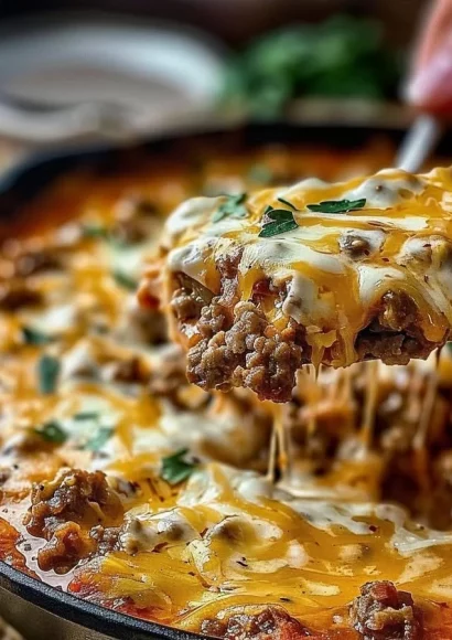 Delicious Cheesy Sausage Dip in a bowl, garnished and ready to serve