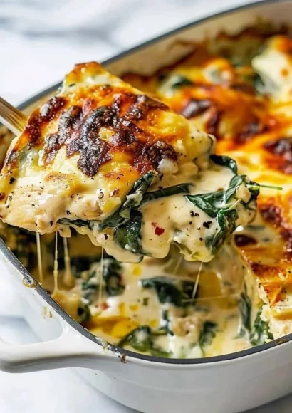 Chicken and Spinach Casserole with Cream Cheese dish ready to serve