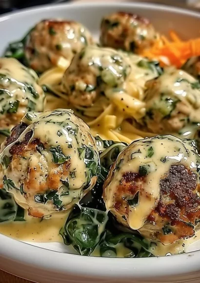 Chicken Ricotta Meatballs served with Spinach Alfredo Sauce