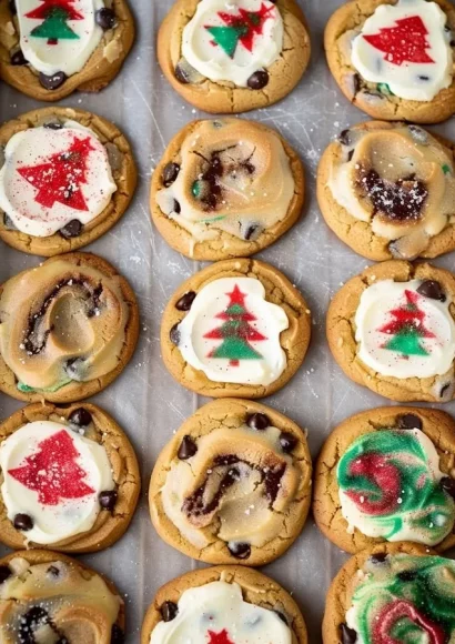 Delicious Christmas chocolate chip sugar cookies decorated for the holiday season