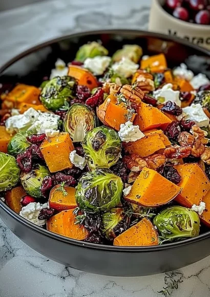 Cranberry-glazed roasted vegetable salad served in a bowl with vibrant colors