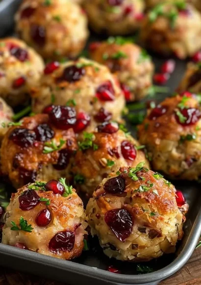Delicious Cranberry Turkey Stuffing Balls served on a festive dinner table
