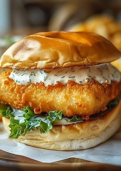 Delicious crispy fried cod sandwich served with tartar sauce and lettuce