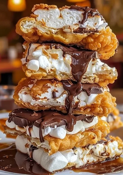 Delicious Deep Fried S'mores served with melted chocolate and marshmallow