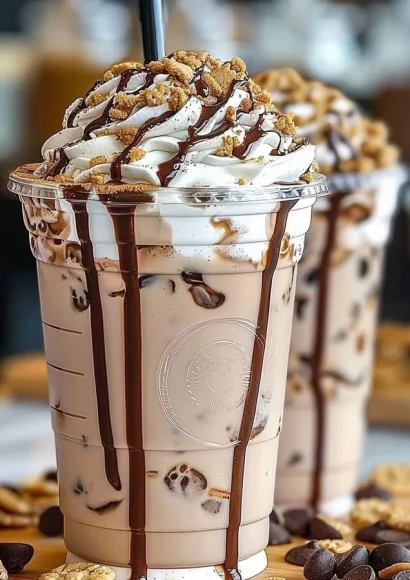 Homemade cookies and cream frappuccino in a glass with whipped cream