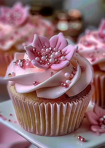 Elegant pink buttercream cupcakes decorated and ready for a celebration