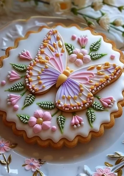 Beautiful Floral Butter Cookies decorated with Royal Icing for elegant desserts