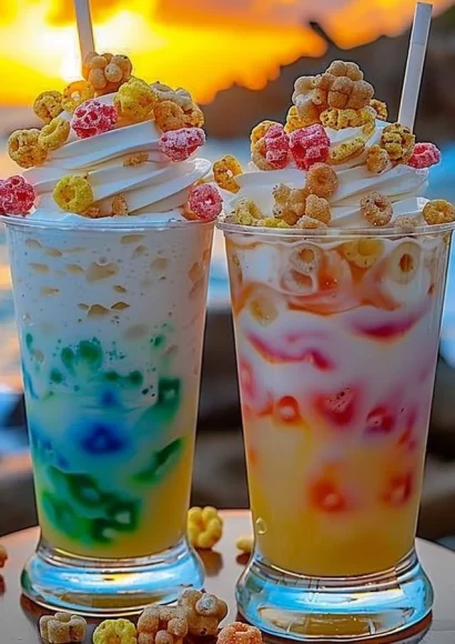 Refreshing Fruit Loop Fizz drink with colorful cereal-inspired flavors.