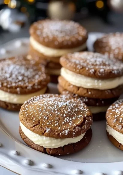 Ginger Molasses Cookies with Eggnog Buttercream frosting on a festive plate