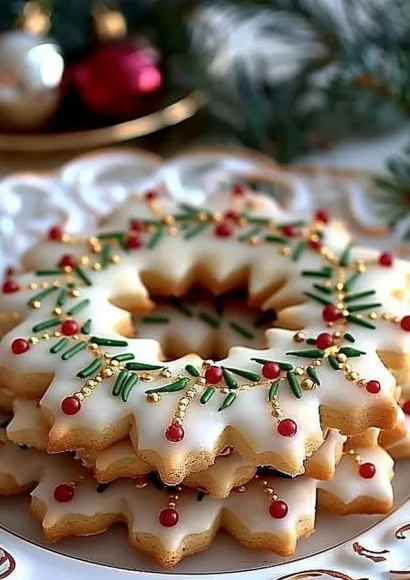Golden Holly Crown Cookies decorated for festive occasions