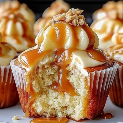 Thumbnail for Gooey Salted Caramel Cream Cheese Cupcakes