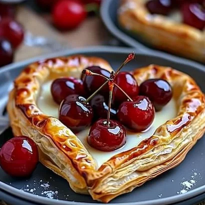 Thumbnail for Heart Shaped Puff Pastries with Custard and Cherries