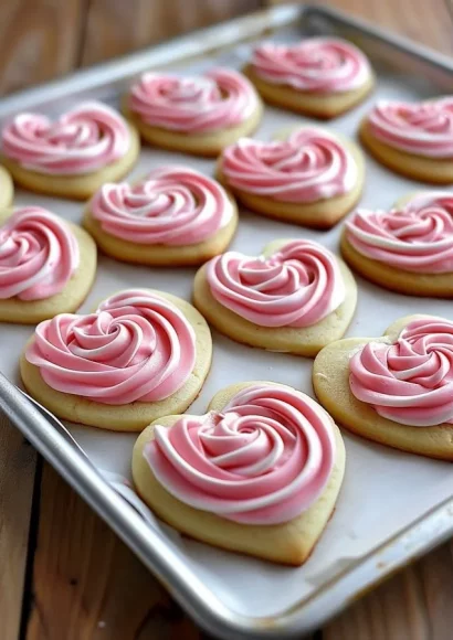 Heart-shaped sugar cookies decorated with colorful buttercream roses.