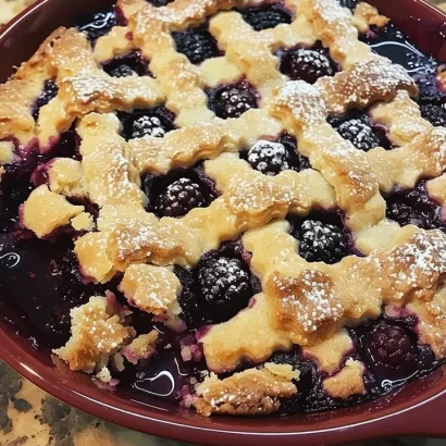 Homemade blackberry cobbler with fresh blackberries and pastry crust