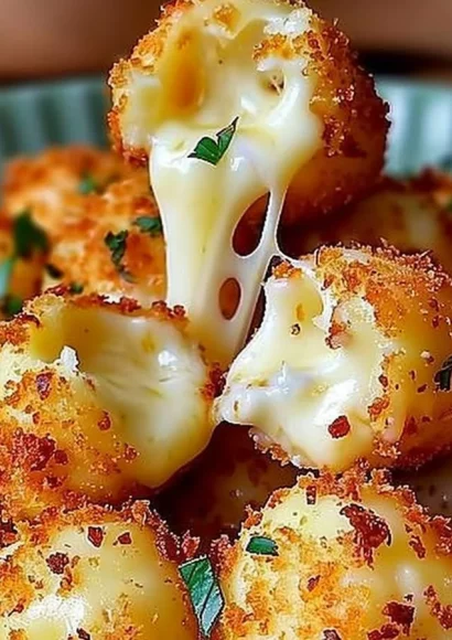Homemade fried cheese bites served on a plate with dipping sauce