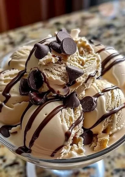 Bowl of homemade moose tracks ice cream with chocolate and peanut butter swirls