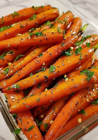 Delicious honey garlic butter roasted carrots served as a side dish.