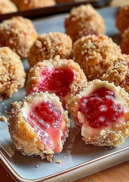 Irresistible strawberry cheesecake crunch bites on a plate