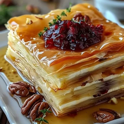 Thumbnail for Layered Phyllo Pastry with Brie, Cranberry Sauce, and Pecans