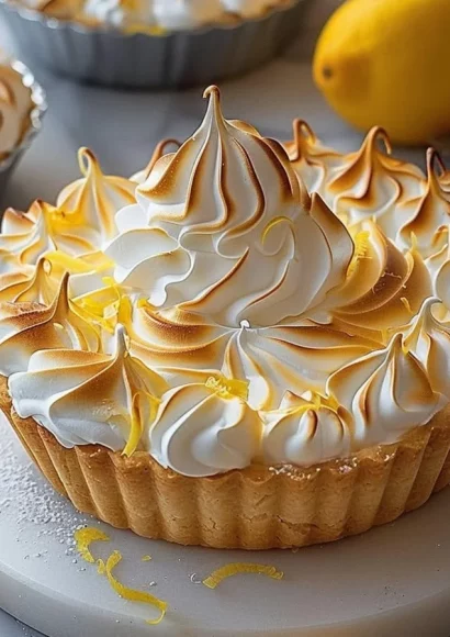 Delicious lemon meringue tart with a fluffy meringue topping and vibrant lemon filling
