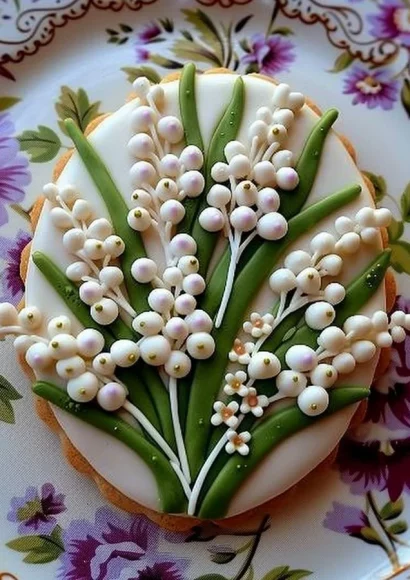 Lily of the Valley decorated sugar cookies for a charming dessert experience