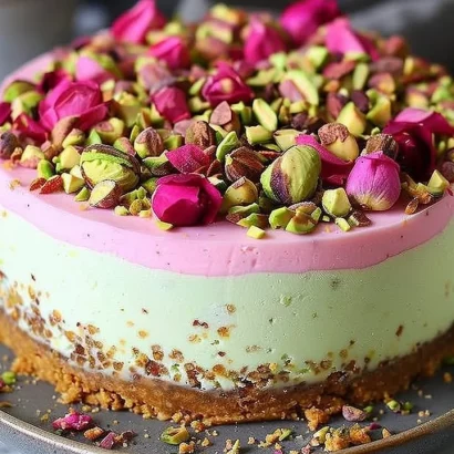 Thumbnail for Luxurious Pistachio Rose Cheesecake