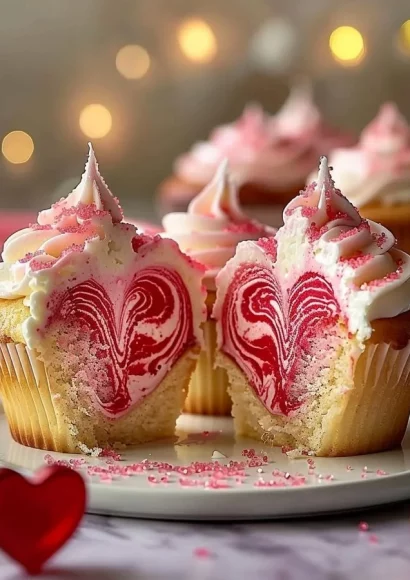 Delicious marbled heart cupcakes decorated for a festive celebration