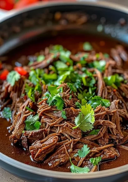 Delicious Mexican shredded beef served with tortillas and toppings