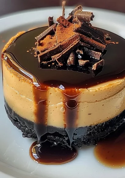 Mini espresso cheesecake desserts arranged on a plate, featuring coffee beans.