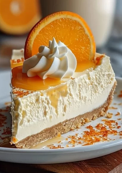 No-bake orange creamsicle cheesecake topped with whipped cream and orange slices
