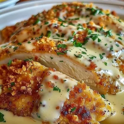 Delicious Parmesan Crusted Chicken served with a side of vegetables
