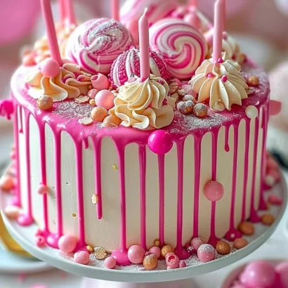 Elegant Pink Drip Cake with beautiful drips and toppings for celebrations