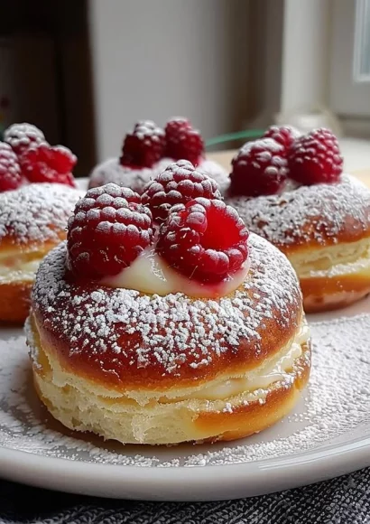 Delicious Raspberry Custard Buns with creamy filling and fresh raspberries