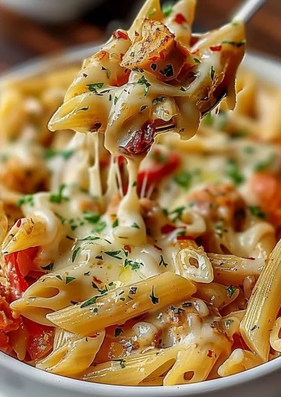 Delicious Rattlesnake Pasta with chicken and peppers in a creamy sauce