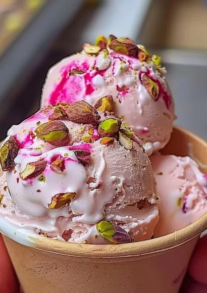 Delicious Rosewater Pistachio Gelato in a stylish serving bowl