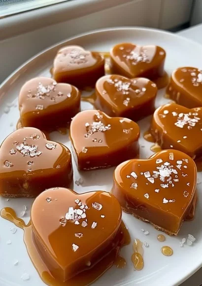 Delicious handmade salted caramel fudge hearts on a decorative plate