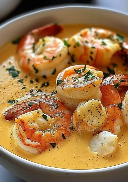 Delicious Seafood Bisque with crab and shrimp served in a bowl