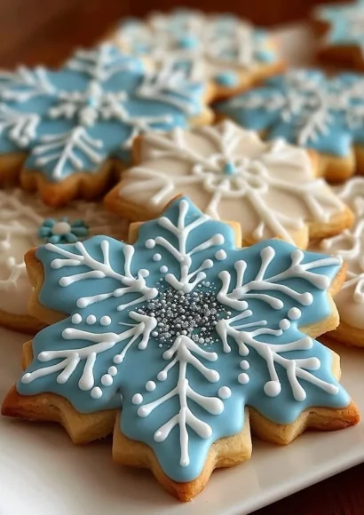 Snowflake sugar cookies with icing, perfect for winter celebrations