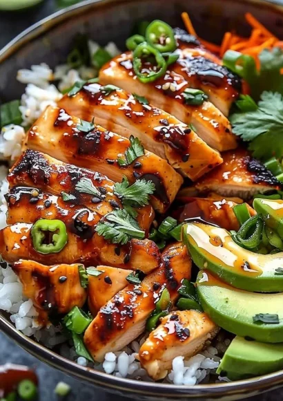 Spicy Honey Ginger Chicken Bowls with vibrant vegetables and fragrant rice