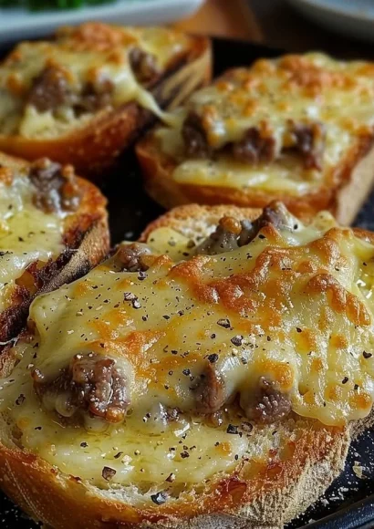 Delicious steak and cheese garlic toast, perfect for a savory meal.
