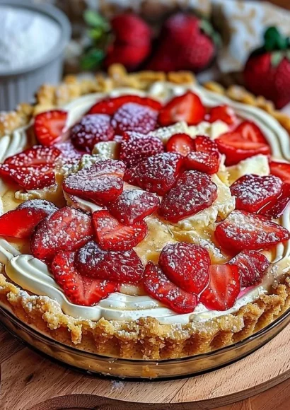 Slice of strawberry cheesecake dump cake with fresh strawberries on top