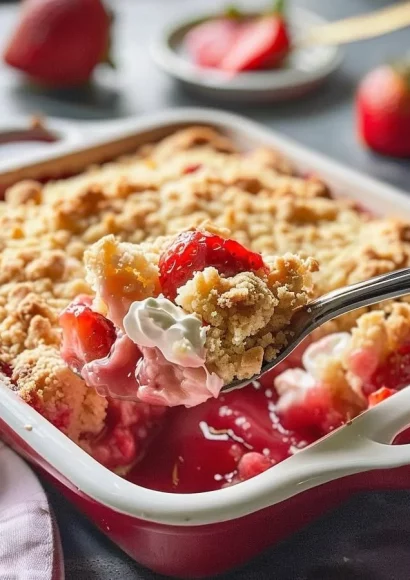 Delicious homemade strawberry dump cake with fresh strawberries and cake mix